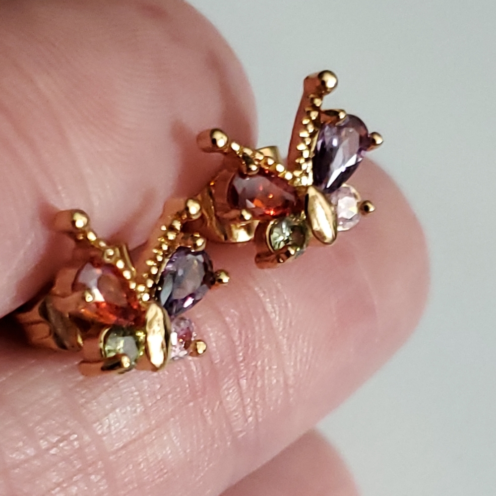 BUTTERFLY Earrings tourmaline studs gemstones gold plated ruby peridot amethyst